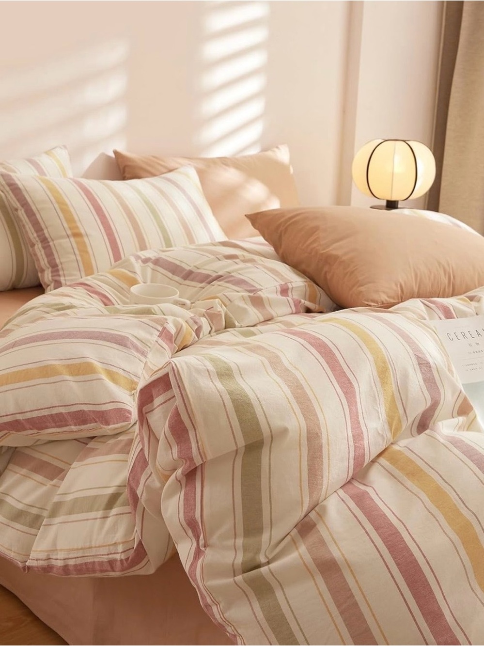 Amazon Pastel Striped Comforter Set in Pink, Yellow, Green and Cream